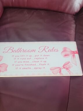 Bathroom Rules Pink Bow Sign
